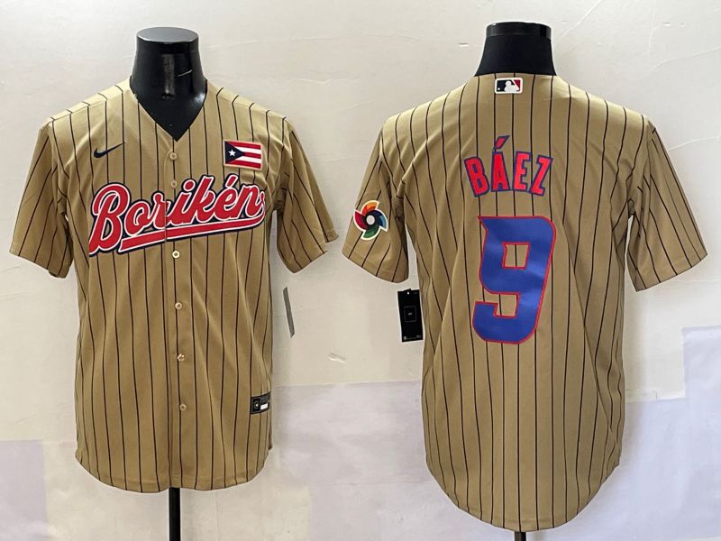 Men Puerto Rico #9 Baez Brown Stripe Joint Name 2025 Nike MLB Jersey style 12